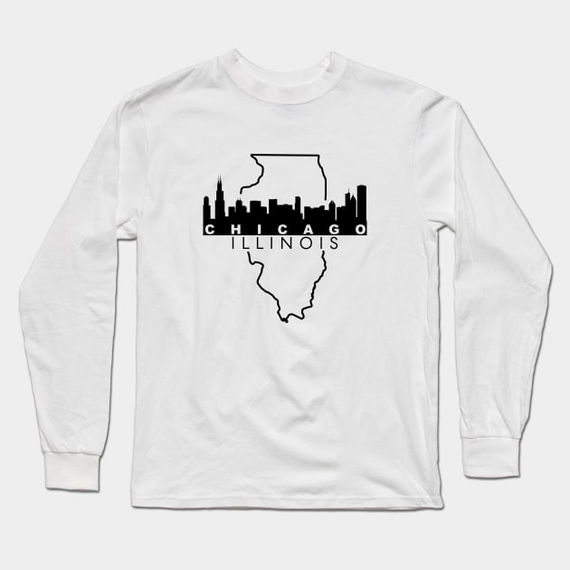 Chicago Illinois Skyline Black Border Long Sleeve T-Shirt by KevinWillms1